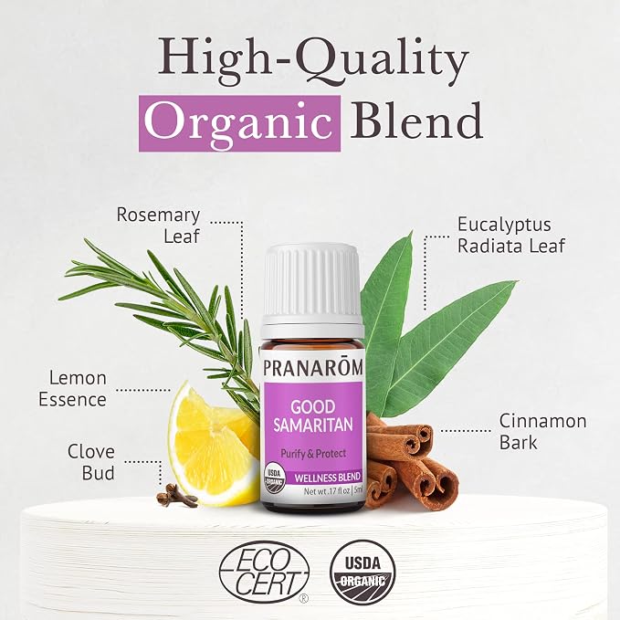 Pranarom - Good Samaritan Essential Oil Blend (5ml) - Cinnamon Leaf, Lemon, Rosemary, Eucalyptus, Clove Bud - 100% Pure Essential Oil for Diffusing and Cleaning | USDA and ECOCERT Certified Organic