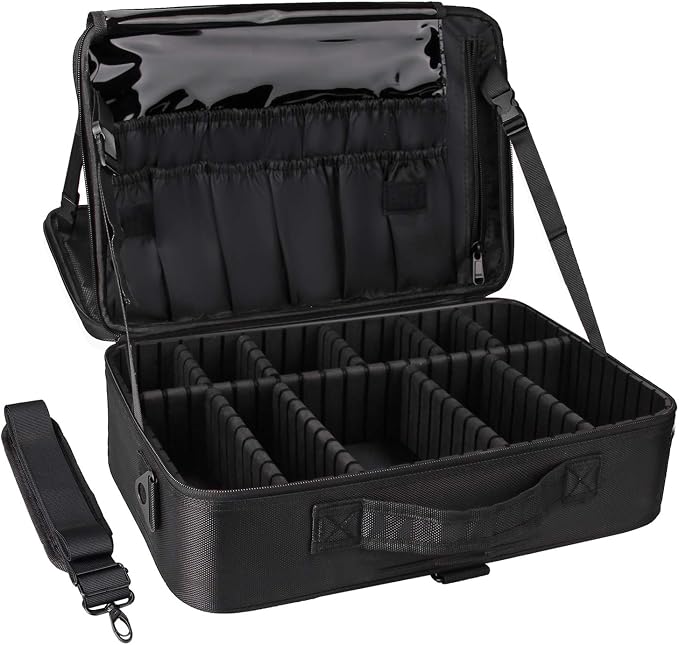 Relavel Travel Makeup Train Case Cosmetic Case Organizer Portable Artist Storage Bag with Adjustable Dividers for Cosmetics Makeup Brushes Toiletry Jewelry Digital Accessories