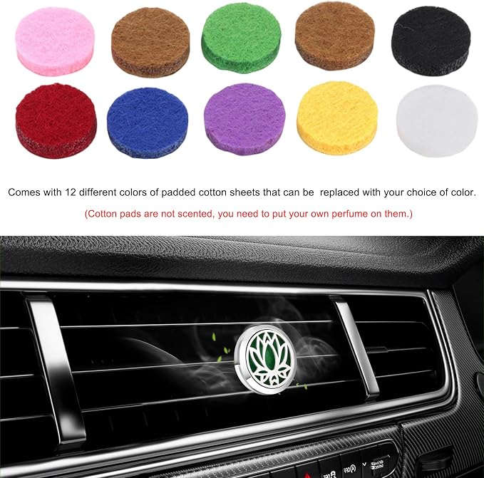 KVAEY 2PCS 30mm Car Diffuser Vent Clips, Tree of Life Aromatherapy Essential Oil Diffuser Locket with 12 Felt Pads, Stainless Steel Car Diffuser Locket Air Freshener (Silver)