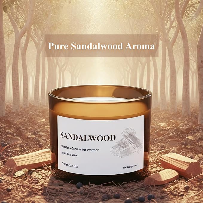 VOHO Sandalwood Wickless Candles for Candle Warmer Lamp, Set of 2 Soy Scented Candles & Essential Oils for Customizable Aroma, Wickless Sandalwood Candle for Warmer Birthday Gift for Men(2 Pack, 18oz)