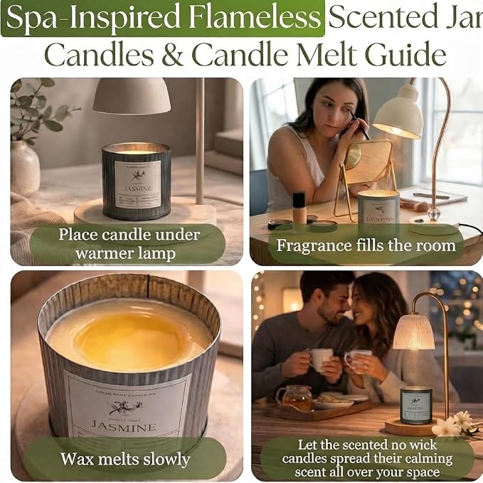 Dough Bowl Candle Co. Wickless Candles for Candle Warmer Lamp - Set of 2 Jar Candles for Warmer Lamp, Wax Melts Strong Scent in Eucalyptus and Jasmine, Flameless No Wick Scented 100% Soy Wax