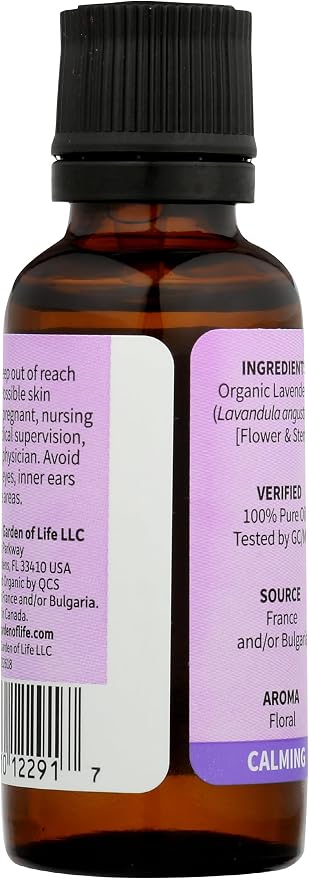 Garden of Life Lavender Essential Oil – 100% Pure Essential Oil for Diffuser, Aromatherapy, Meditation, Relaxing and Soothing, USDA Organic, Non-GMO, 1 fl oz