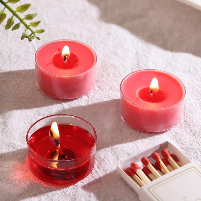 Scented Tea Lights Candles, Wisper of Rose, 16 Pack – Red Scented Tealight Candles– 100% Palm Wax – 6 Hour Burn Time Aromatherapy Tea Light Votive Candle for Dinner, Bedroom, Spa