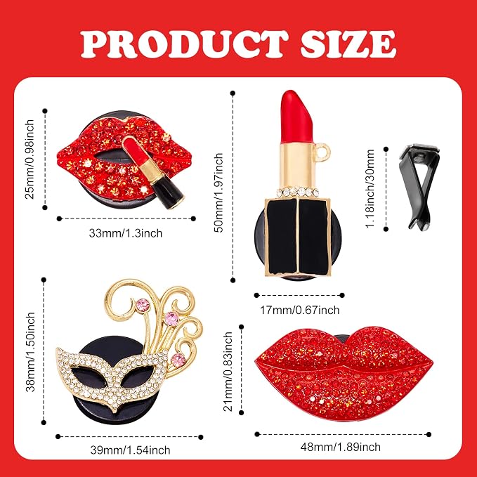 Rislobx 4PCS Bling Car Air Freshener Vent Clip, Crystal Diamond Lips Lipstick Carnival Mask Car Diffuser Vent Clip Cute Car Bling Accessories Decoration for women (Red)