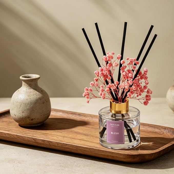 Reed Diffuser Set, 3.38 fl oz (100ml) Blush Scent Oil Diffuser with 6 Reed Sticks, Natural Home Fragrance Reed Diffuser for Bathroom, Bedroom, Living Room Shelf Decor