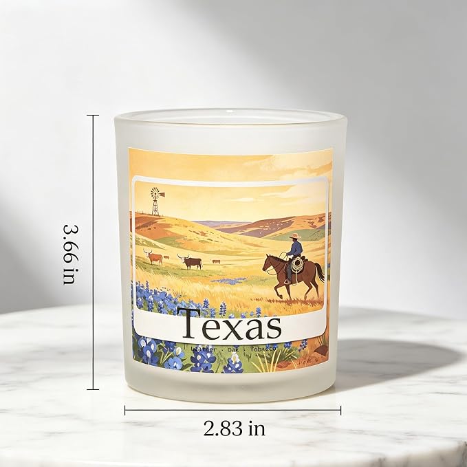 Texas Trail Scented Candle, Leather & Oak & Tobacco, Texas Gifts, Texas Themed Gifts, Texas Gift for Women, Texas Souvenirs, Rustic Decor, 100% Soy Wax, 7OZ