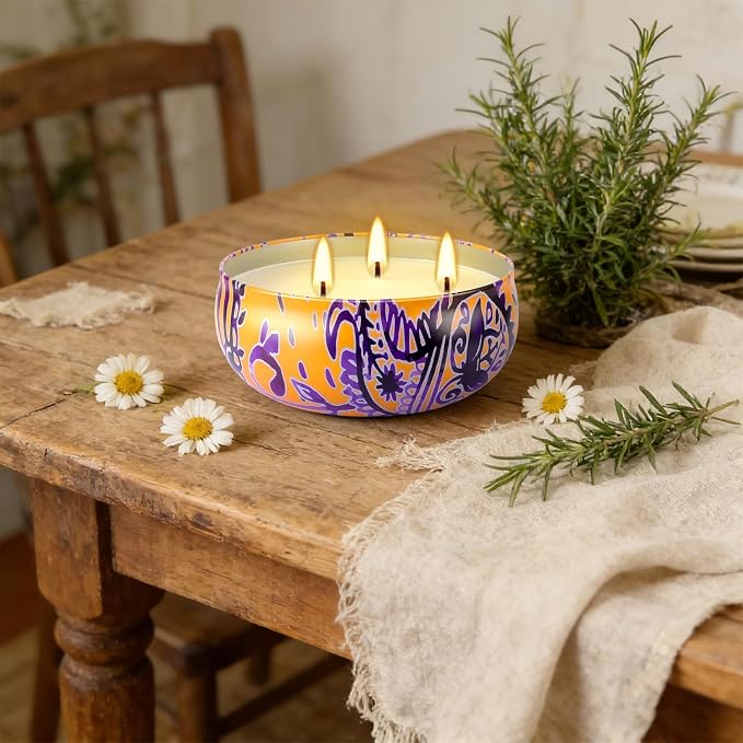 Set of 4 Large 13.5 oz Scented Citronella Candles Outdoor, Natural Soy Wax Floral Tin Candles with Cotton Wicks, Smokeless & Dripless for Patio Garden Camping, Summer Housewarming Gift