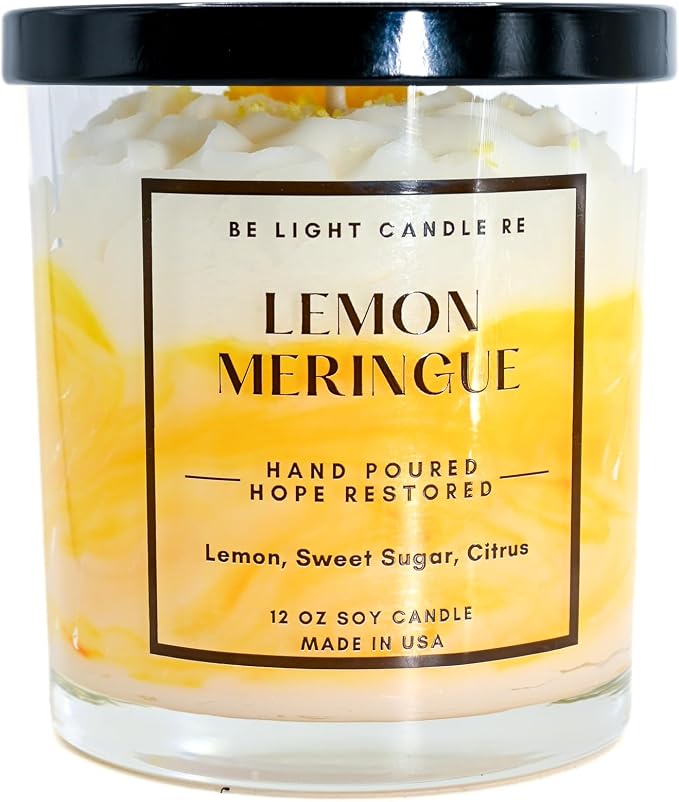 Lemon Candle | Purpose-Driven Soy for Women Scented | 12oz Whipped Topping | Non-Toxic Soy Candle Food Gifts for Women | Be Light Candle RE (Lemon Meringue)