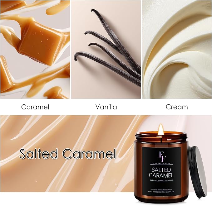 Salted Caramel Scented Candle for Home Soy Wax Candle, Aromatherapy Candle Gift for Women Men, 7oz