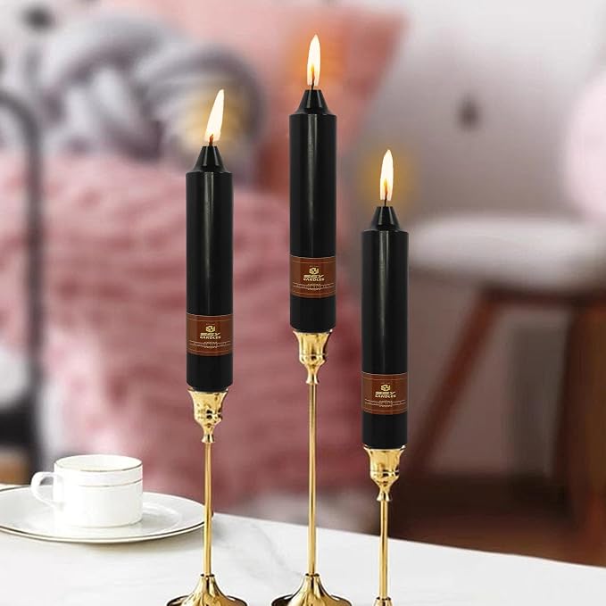 Halloween Taper Candles Sticks Unscented 4 PCS Black Taper Candlesticks 7 inch Short Tapered Candles Stick Candle for Halloween Dinner Party Home Décor Candlesticks