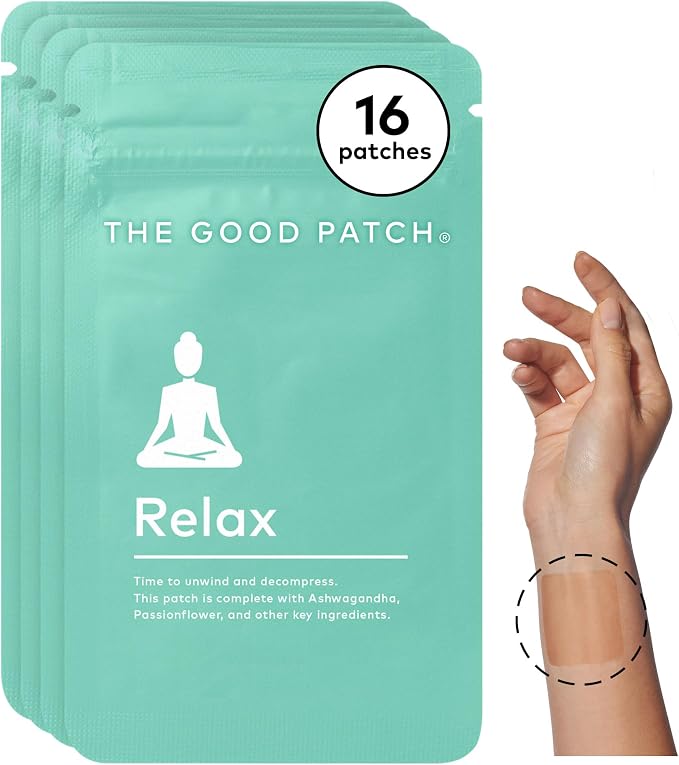 The Good Patch Relax Patches, to Unwind and Decompress, Natural Patch with Ashwagandha, Ginger Root, Plant Powered Wearable Wellness, Sustained Release (16 Total Patches)
