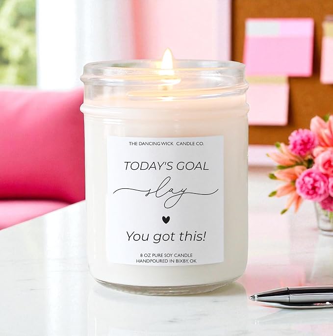 – Slay Candle – Morning Latte Scented Soy Wax – Coffee Scent – You Got This, Motivational, Encouragement Gift– 8 oz, Hand-Poured – Made in the USA (Slay)