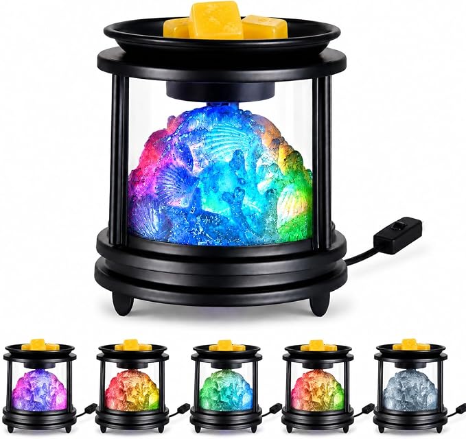 Wax Melt Warmer Electric, Scentsy Wax Warmer with 7 Color Fading Glow Wax Melter for Scented Wax, Colorful Coral Candle Burners for Wax Melts, 4-in-1 Oil Burner for Home Bedroom Decor