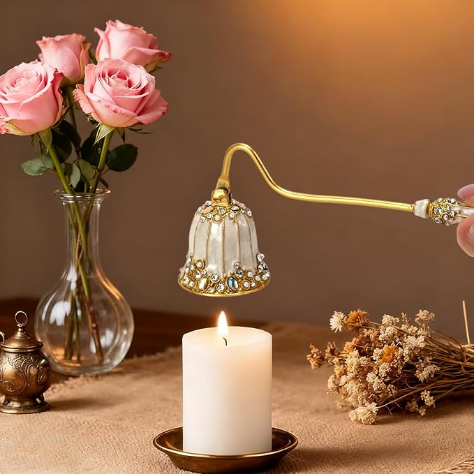 Vintage Candle Snuffer Decorative Royal-Style Candle Flame Extinguisher Tool to Put Out Candle Flame Safely and Stylishly, 7.2 x 2.75 x 1.55 Inches (Pearl White)