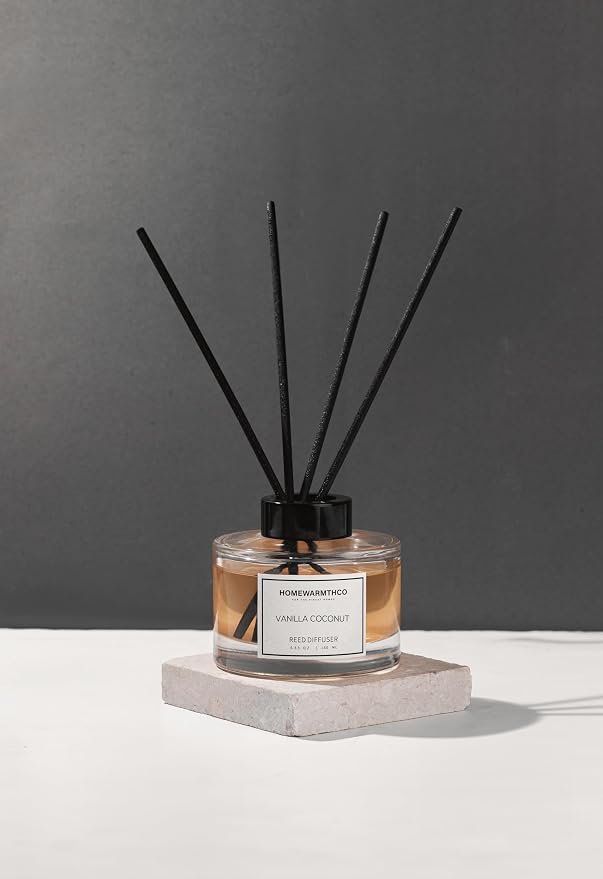 Vanilla Coconut & Citrus Reed Diffuser Set Luxury Fragrance Reed Diffusers for Hotel, Office, Bathroom, Kitchen, Home & Shelf Decor Long-Lasting Scent with Non-Toxic Oils Gift Ready (5.63 oz 160ml)