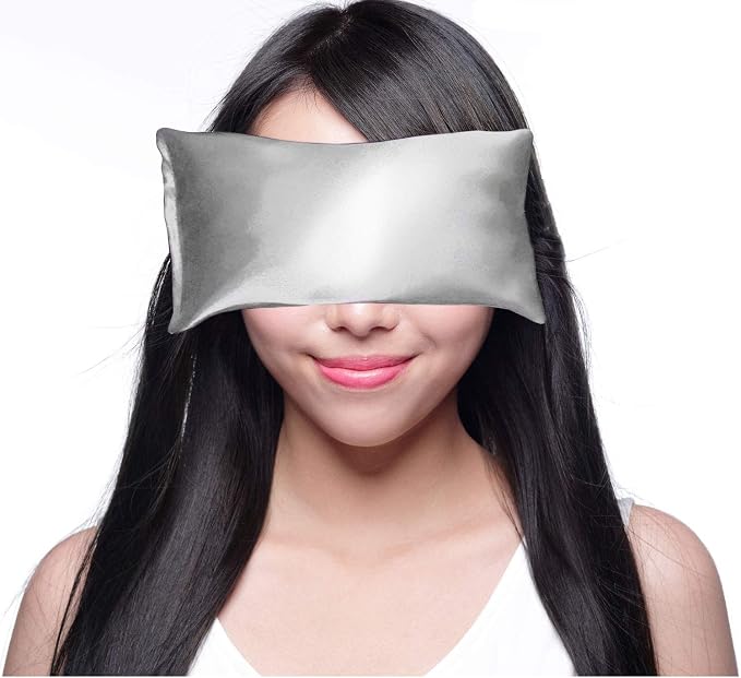 Lavender Eye Pillow - Hot Cold Weighted Eye Pillows for Relaxation, Sleep, Stress, Migraine Relief, Yoga - Aromatherapy Gifts for Women, Birthday, Teachers, Made in USA by Happy Wraps - Silver