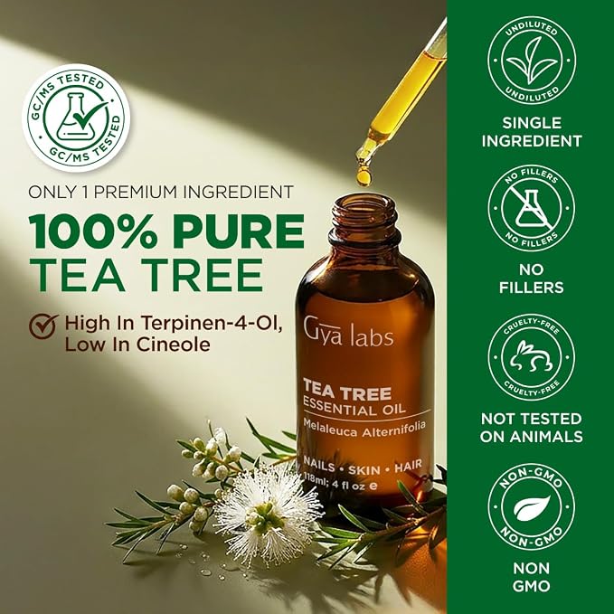 100% Pure Tea Tree Essential Oil - 4 Fl Oz - Tea Tree Oil for Hair, Skin, Diffuser, Aromatherapy & DIY Candle Making Scent