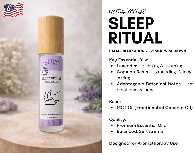Soulina Set of 4 Essential Oil Roller – Sleep, Energy, Breath & Focus Aromatherapy Roll-On Kit, Natural Blends with MCT Oil, Handmade in USA, 4 x 10 ml