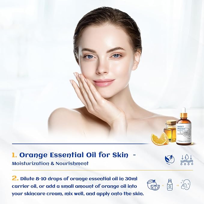 HIQILI Sweet Orange Essential Oil, 30ml (1 fl oz) | Aromatherapy for Diffusers & Air Freshening, Skin Care, DIY for Cleaning Spray, Candle & Soap