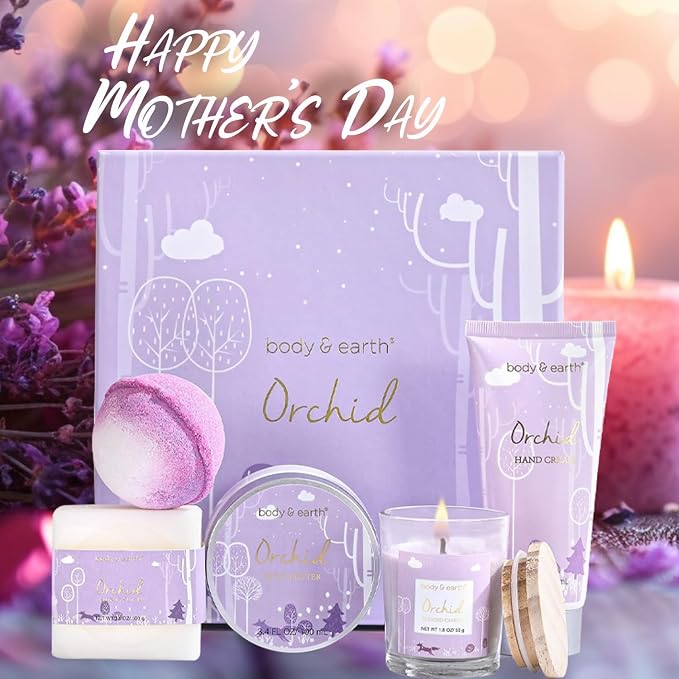 Spa Gifts for Women, Body & Earth 5 Pcs Gifts for Women Orchid Gift Sets, Bath and Body Womens Bath Gifts, Mothers Day Gift