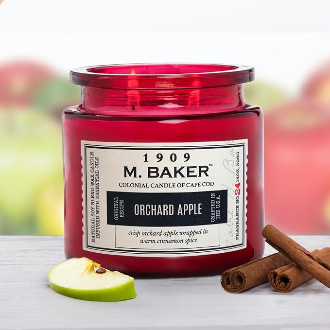 Colonial Candle Orchard Apple Scented Candle, 2-Wick Natural Soy Blend Wax Candle Infused with Essential Oils, 14 oz Apothecary Glass Jar Candle - Made in The USA