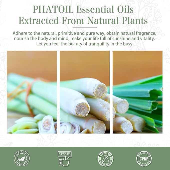 Citronella Essential Oil 1.01fl.oz/30ml, PHATOIL Premium Citronella Oils Long Lasting Scents for Aromatherapy, Diffuser, DIY Soap and Candle Making