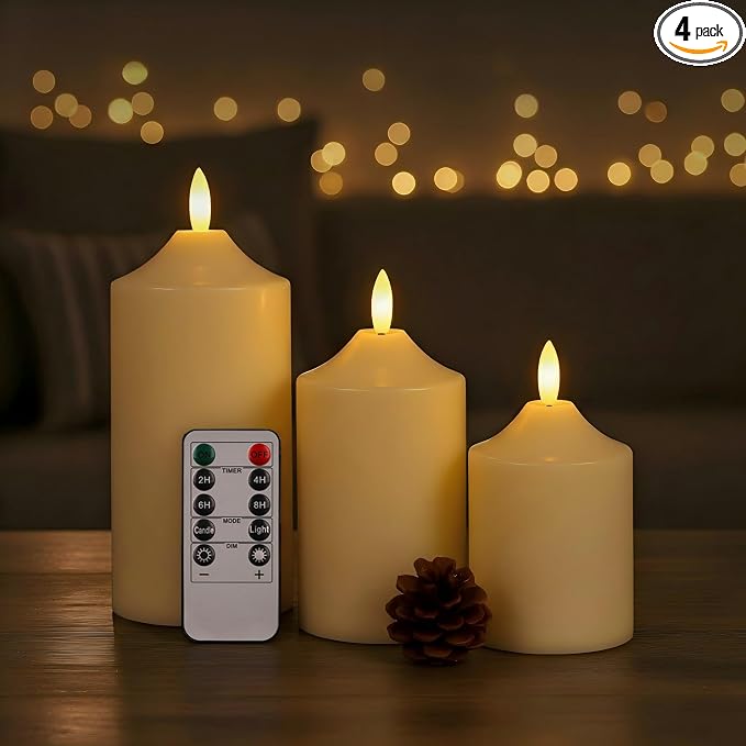 ANGELLOONG Battery Operated Candles with Timer, LED Flameless Candles Flickering with Remote, Fake Electric Pillar Candles for Holiday Party Wedding Home Decor, Dotted