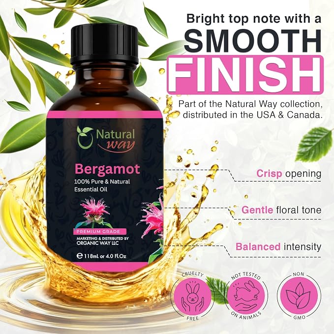 Bergamot Essential Oil for Diffusers | Natural Aroma Oil for Home Fragrance, Humidifier & DIY Candle Making, Long Lasting Scent for Office, Bedroom & Soothing Scent 4 Fl Oz (120 mL)