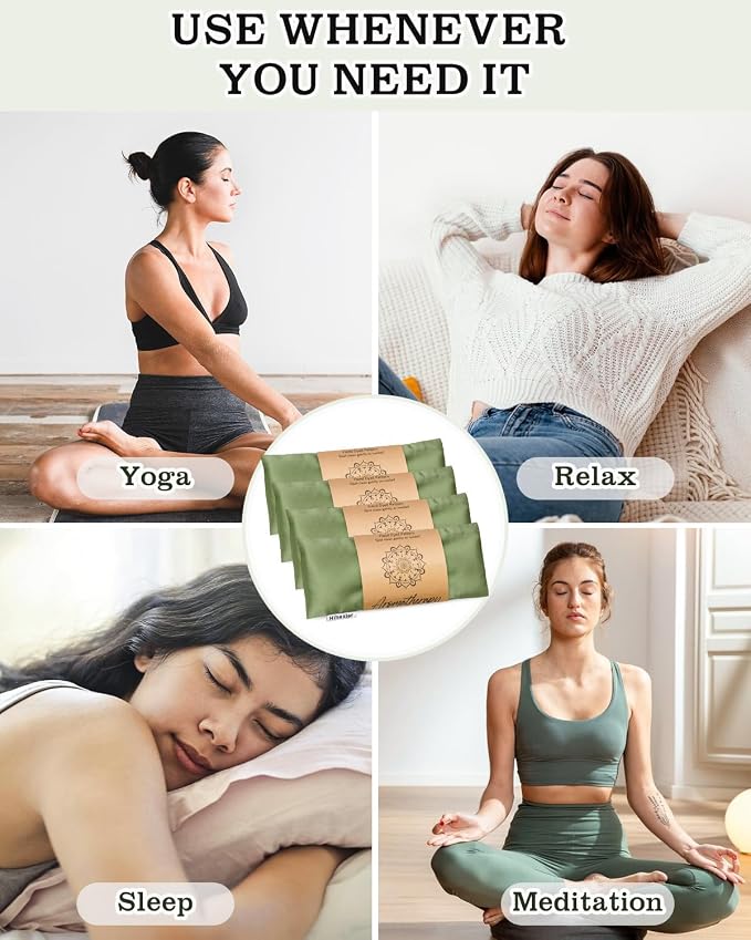 Eye Pillow for Sleeping, Headache Relief, Sinus Pressure, Weighted Eye Mask for Relaxation, Yoga, Moist Heat Eye Compress, Meditation Accessories, Lavender Gift Set for Women (Silk Green 4 Pack)