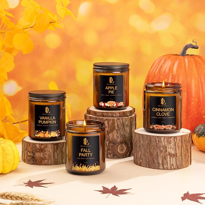 Scented Candles for Home, 4 Pack Soy Candle Set, Candle Gifts for Women Men,Scents of Vanilla Pumpkin/Cinnamon Clove/Apple Pie/Fall Party