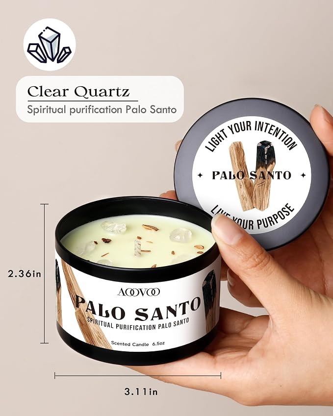 AOOVOO 2 Pack Palo Santo Candles – Cleansing Candle with Crystals & Palo Santo Wood Inside, 13oz 100 Hours Long Lasting, Non Toxic Candle for Spiritual House Energy Meditation Yoga