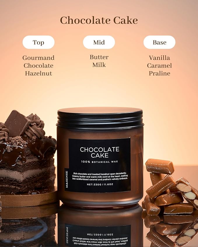 M&SENSE Chocolate Layer Cake Scent Candles, Large 11.6oz Natural Soy Wax 70 Hours Burn Time Clean Non Toxic Scented Classic 2 Wicks Candle Gifts for Mom Grandma
