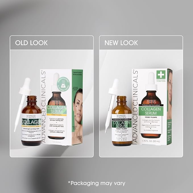 Advanced Clinicals Collagen Serum For Face | Visible Anti Aging Collagen Peptide Serum + Hyaluronic Acid Moisturizer Improves Look Of Wrinkles, Dry Skin, & Fine Lines, No added Fragrance, 2-Pack