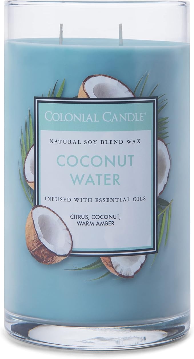 Colonial Candle Coconut Water Scented Jar Candle, Classic Cylinders Collection, 2 Wick, Blue, 19 oz - Up to 120 Hours Burn
