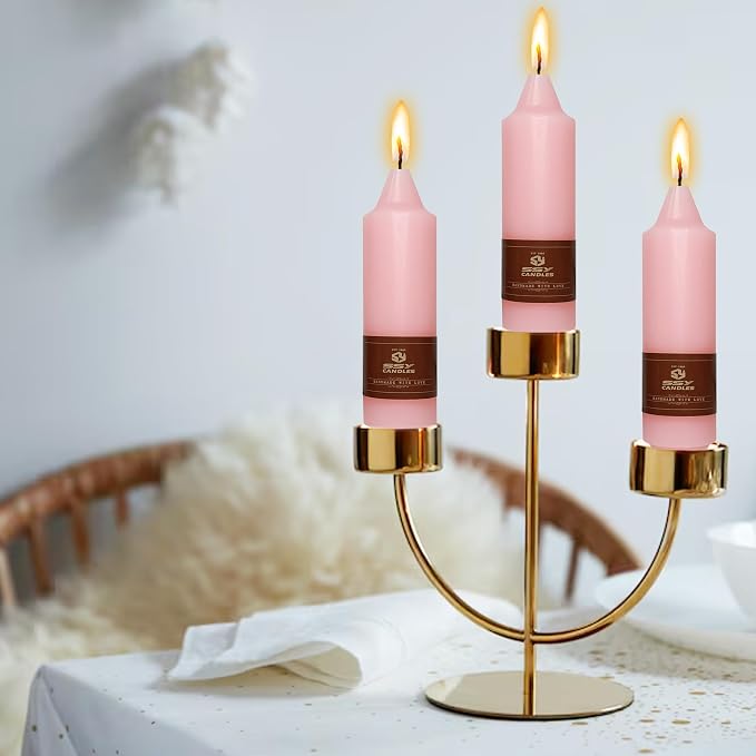5 inch Short Taper Candle 4 Pack Handmade Pink Chunky Candles for Candle Sticks Unscented Pastel Candlesticks for Holiday Wedding Dinner Party Seasonal Celebration Birthday Home Decoration