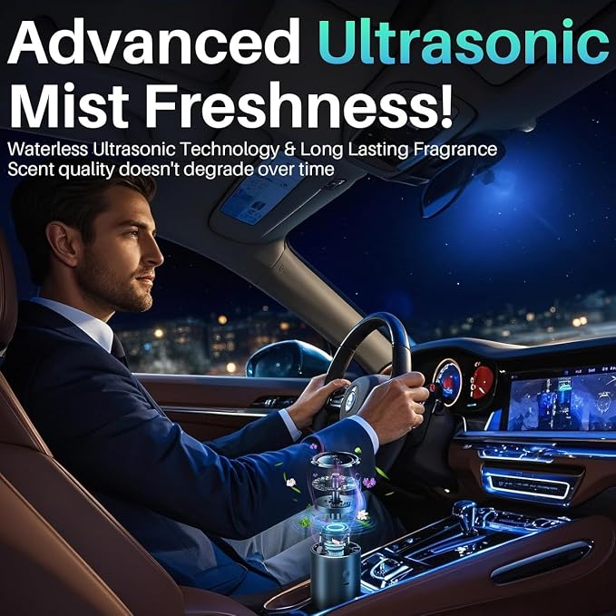 Smart Car Air Fresheners, Car Diffuser Air Freshener, Car Fresheners 100 ML (3.5oz) Essential Oil, Aromatizante Para Carro Long Lasting, Five Spray Modes, RGB Music Syncing Light, Auto On/Off,Wildness