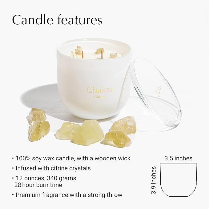 Hidden Label Healing Crystal Candle, Citrine-Energy Crystal Candle, Wood Wicks Scented Crackling Candles, Real Crystals Aromatherapy Candle Gifts for Women,Cute 12oz