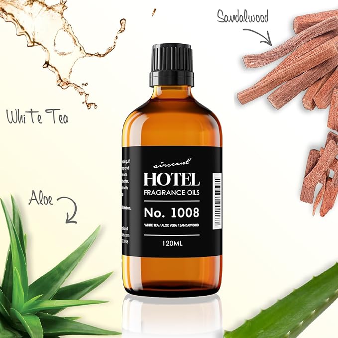 AirScent Hotel Diffuser Oil No. 1008 - White Tea Aloe Vera Sandalwood - Hotel Scent Dupe - Premium Fragrance Oil for Ultrasonic and Waterless Diffusers and Crafting - 500 mL, 16.9 fl oz Bottle