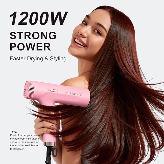 Dual Voltage (110V-240V) Travel Hair Dryer with Diffuser,1200W Foldable Compact Hair Dryer for Women Lightweight, Portable Cruise Essential Pink Blow Dryer for International Trip & Dorm Use