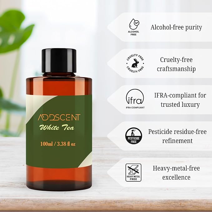 White Tea Fragrance Oil 100ml for Diffuser, Fresh Floral and Citrus Aroma for Bedroom Living Office Spa, Calm, Clean and Refreshing Scent with Balanced Layered Notes