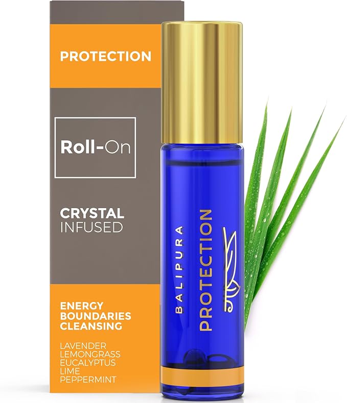 BALIPURA - Protection Roll On with Peppermint Essential Oil, Protection Healing Crystals - Clary Sage Oil Essential Oil - Essential Oils for Body