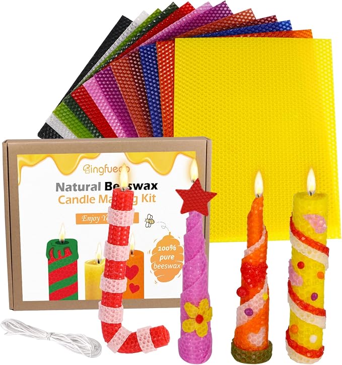 Bingfuego Beeswax Candle Making Kit for Beginners-12 Beeswax Sheets for Candle Making Rolling Kits, Natural Beeswax Candle Making Kit (Classic Color, 10 x 8 inch)