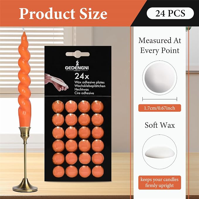 Taper Wax Dots - 24pcs Spiral Sticky Dots White Adapter Small Candles Adhesive, Soft Wax for Any Holder Accessories - Orange
