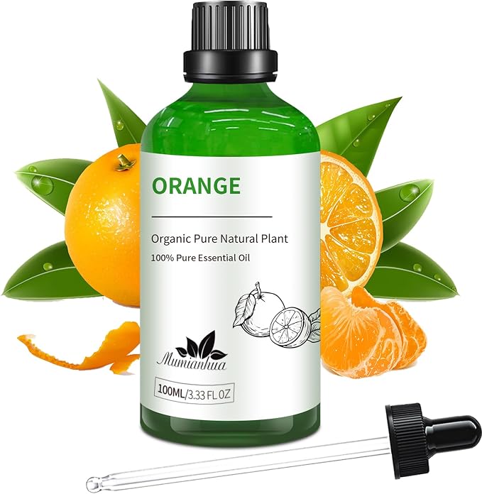 Orange Essential Oil, Pure Sweet Orange Oil Mumianhua Cold‑Pressed for Uplifting Atmosphere & Natural Cleaning, Skin‑Safe for DIY Perfume, Soap, Candle Making – 3.38 Fl Oz