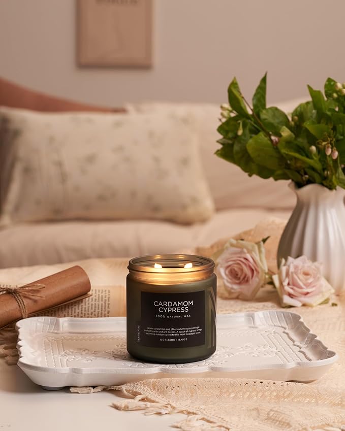 M&SENSE Cardamom Cypress Fir Large Scented Candles for Home 2 WIC 11.6oz 70 Hours Long Lasting Slow Burning Woody Scented for Birthday Holiday Gifts