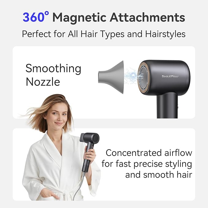 Hair Dryer, 110,000 RPM High-Speed Ionic Blow Dryer with Brushless Motor, Fast Drying, Low Noise Lightweight Design, Hair Dryer with Diffuser & Nozzle, Professional for Women & Men, Home or Travel