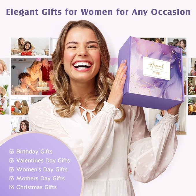 YFONG Birthday and Get Well Gifts for Women - Relaxing Spa Care Package With Luxury Flannel Blanket, Thinking of You Purple Relaxing Gift Set, Unique Self Care Gift Basket for Mom, Wife, Friends