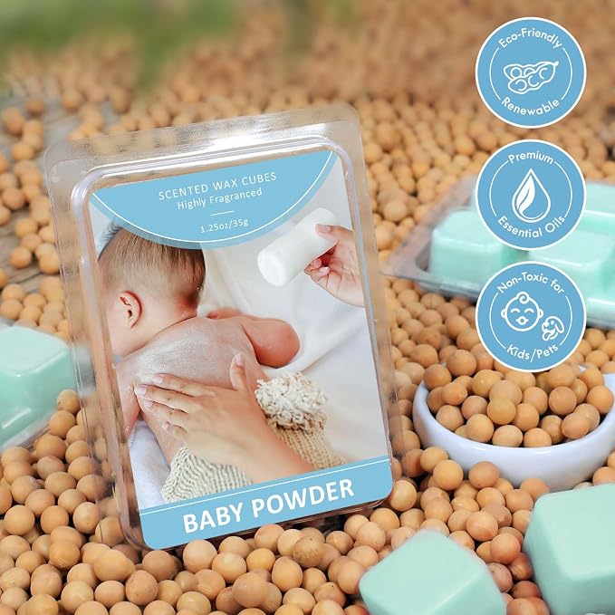 STRN Wax Melts, Baby Powder Scented Soy Wax Cubes 4 Pack, Long-Lasting Fragrance Scented Wax Cubes for Warmers, Home, SPA, Bedroom (4 x 1.25oz)