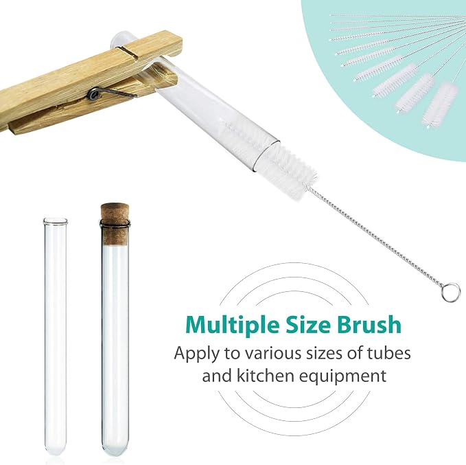 CiaraQ Bottle Cleaning Brushes, 8 Inch Nylon Tube Brush Set, Cleaner for Narrow Neck Bottles Cups with Hook, Set of 10pcs.