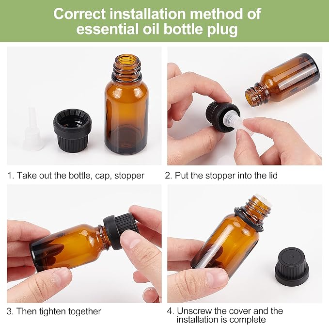 BENECREAT 24 Pack 15ml Brown Glass Essential Oil Bottles Refillable Container Kits with Plastic Droppers, Funnel Hoppers and Sticker for Aromatherapy Fragrance Cosmetic Oil